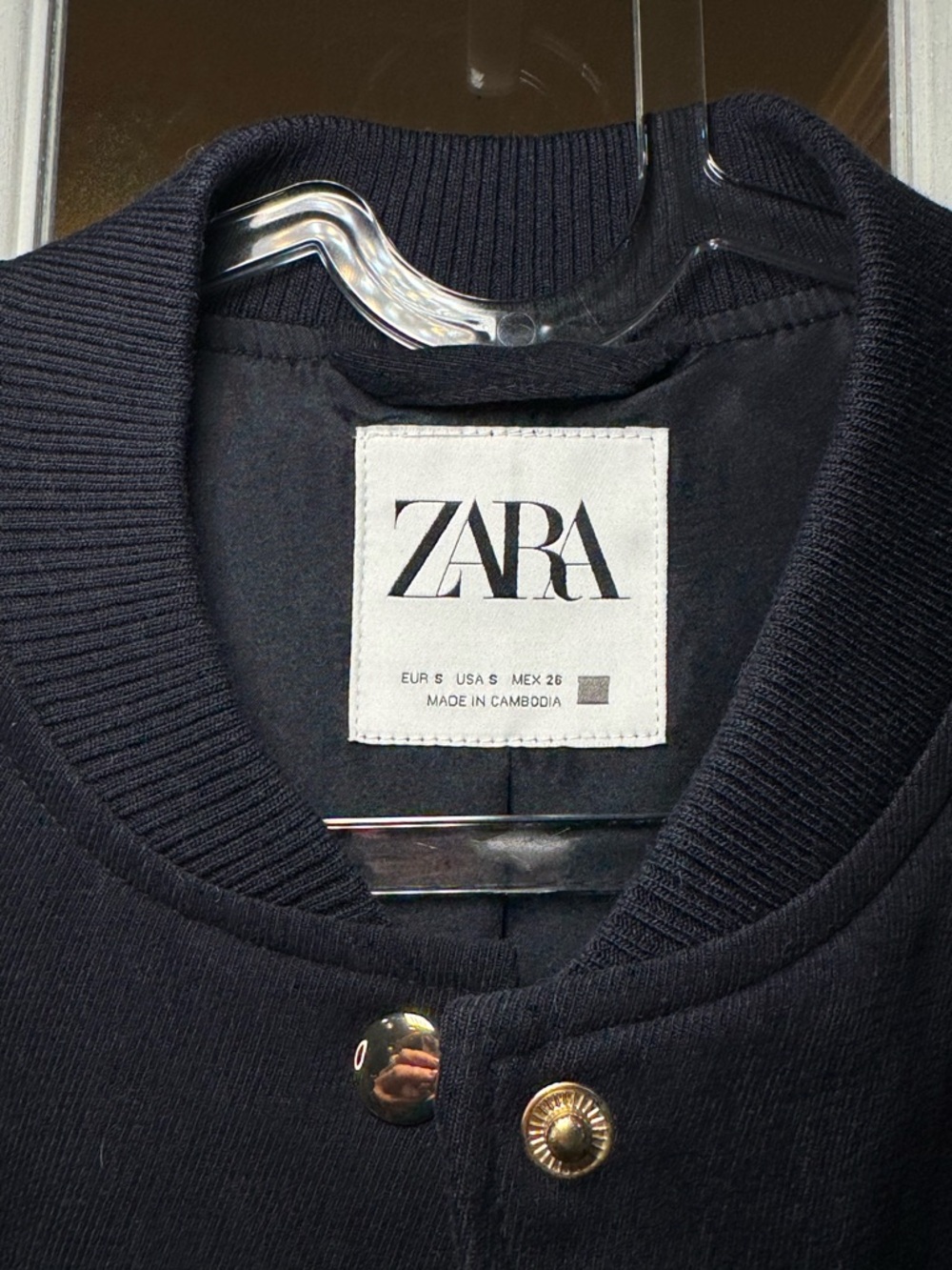 ZARA Navy Textured Bomber Jacket with Drawstring Hem - Picture 4 of 10